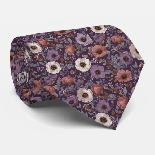 Lavender Mauve Anemone Personalized Wedding Neck Tie