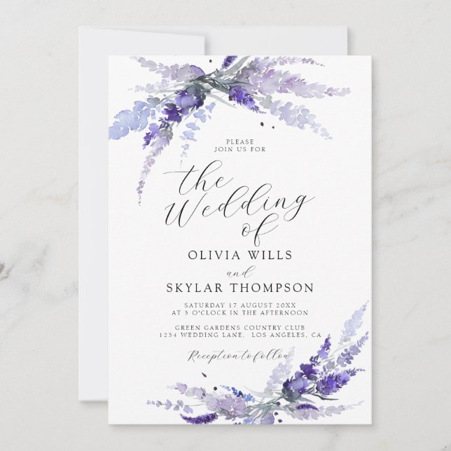 Lavender Mauve Floral Purple Lilac Wedding Invitation (Front)