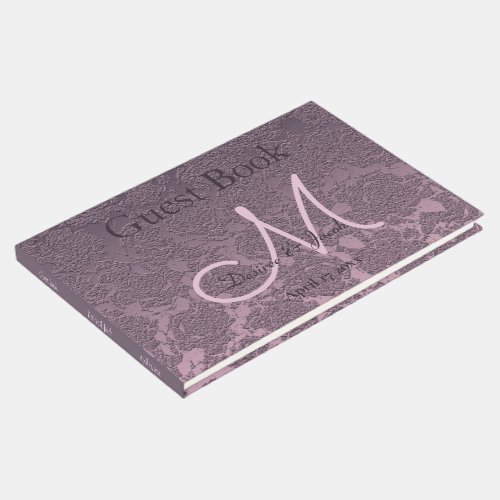 Lavender Mauve Purple Wedding Reception Monogram Guest Book