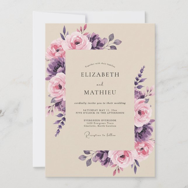 Lavender Mauve Rose Wedding Invitation (Front)