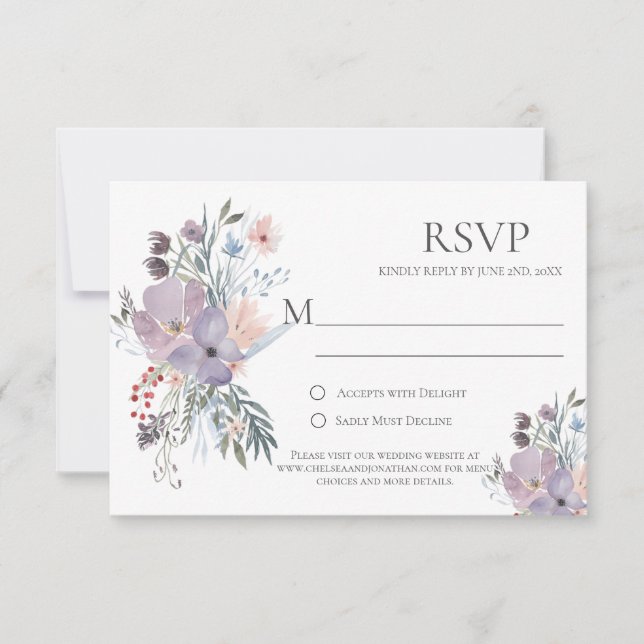 Lavender Meadow Calligraphy RSVP Cards (Front)