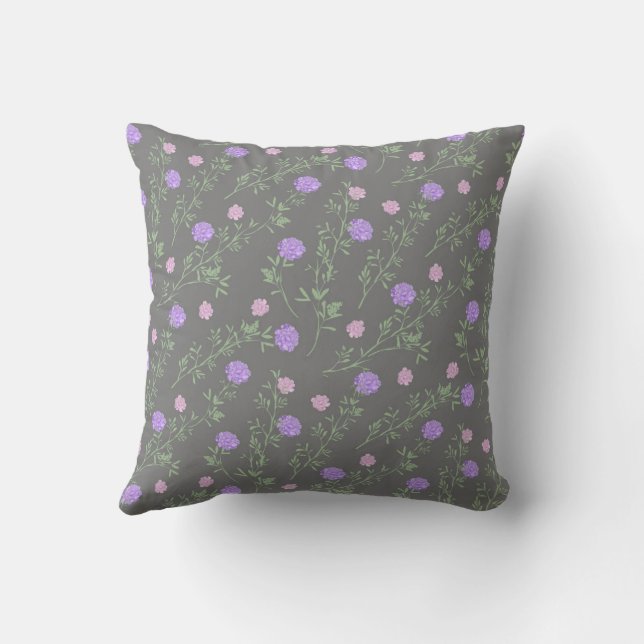 Lavender Meadow Wildflower Botanical Throw Pillow (Back)
