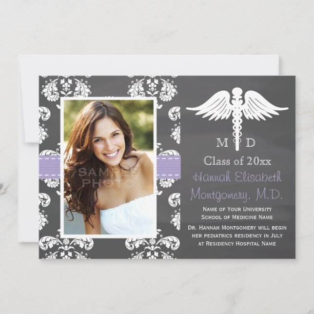 LAVENDER MEDICAL SCHOOL GRADUATION CHALKBOARD INVITATION (Front)