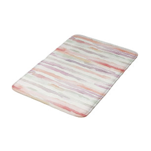 Lavender Melon Pink White Stripes Bath Mat