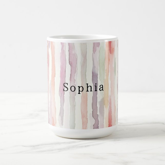 Lavender Melon Pink White Stripes Birthday Coffee Mug (Center)