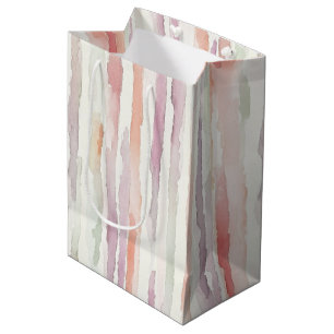 Lavender Melon Pink White Stripes Birthday Medium Gift Bag