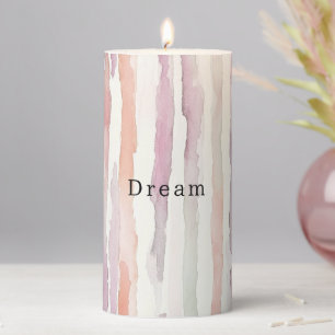 Lavender Melon Pink White Stripes Birthday Pillar Candle
