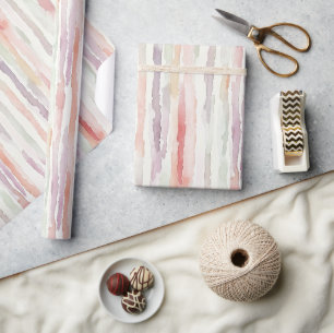 Lavender Melon Pink White Stripes Birthday Wrapping Paper