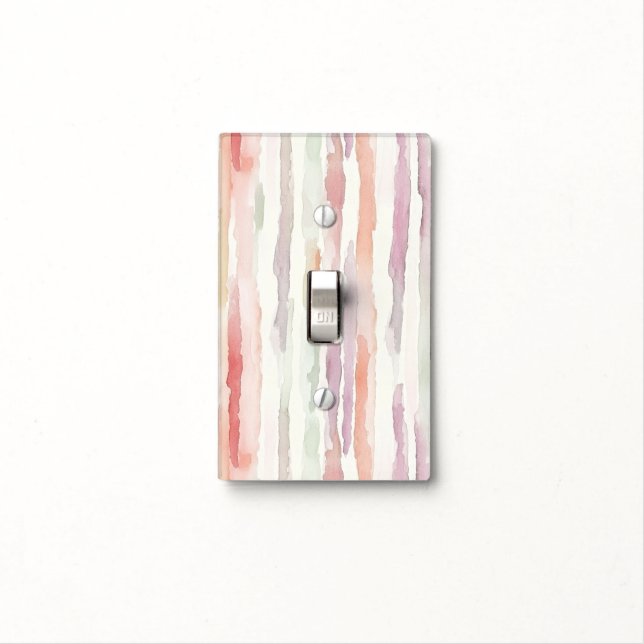 Lavender Melon Pink White Stripes   Light Switch Cover (In Situ)