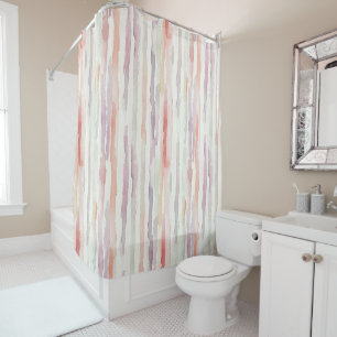 Lavender Melon Pink White Stripes Shower Curtain