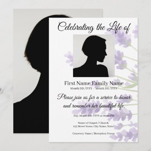 Lavender memorial invitation