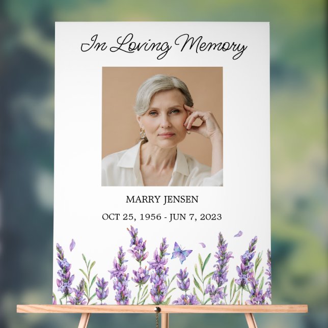 Lavender Memorial Photo Funeral Acrylic Sign (Neutral)