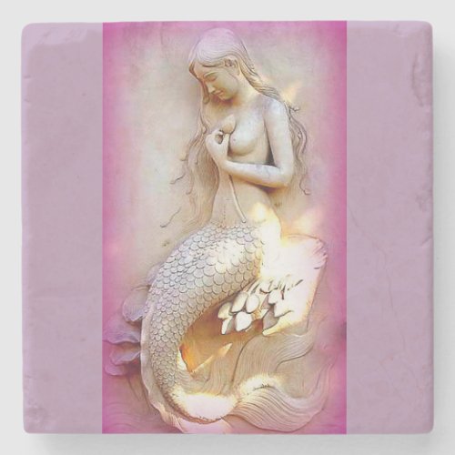 lavender mermaid marble stone coaster