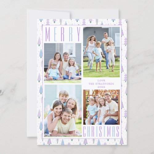 Lavender MERRY CHRISTMAS Photo Collage Trees Holiday Card