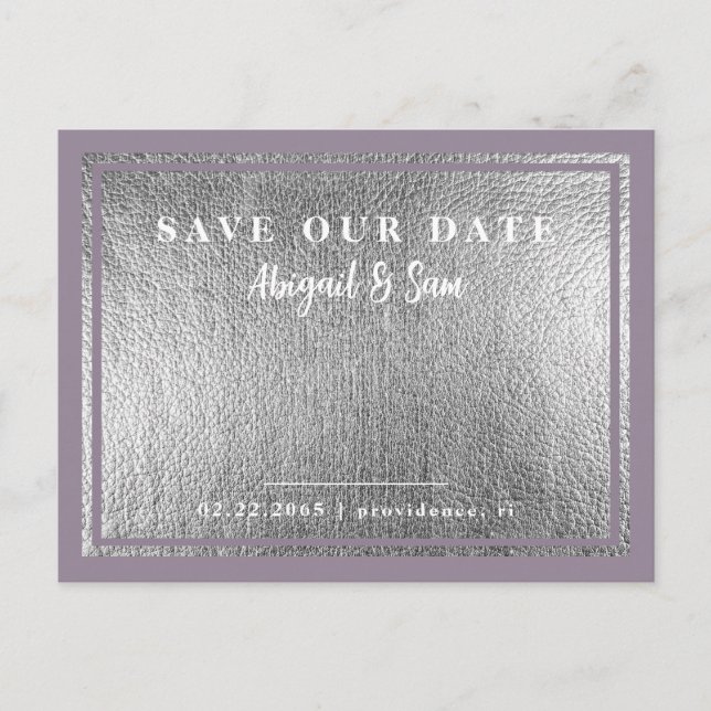 Lavender Metallic Silver Wedding Save Our Date Postcard (Front)