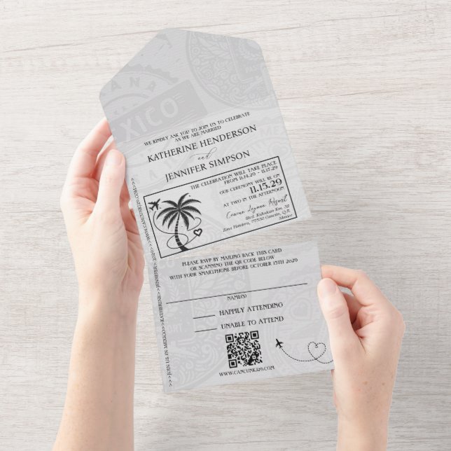 Lavender Mexico Passport Wedding All In One Invitation (Tearaway)
