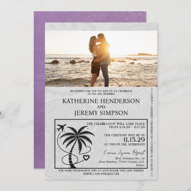 Lavender Mexico Passport Wedding Invitation (Front/Back)