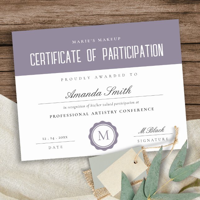 Lavender Minimal Certificate of Participation (Creator Uploaded)