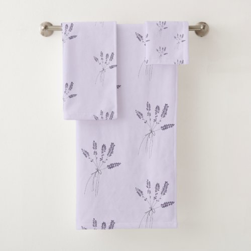 Lavender Minimal Floral Pattern Design Aesthetic  Bath Towel Set