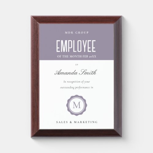 Lavender Minimal Logo Employee Recognition Award Plaque