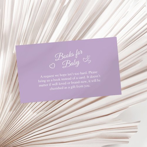 Lavender Minimalist Baby Shower Books for Baby Enclosure Card