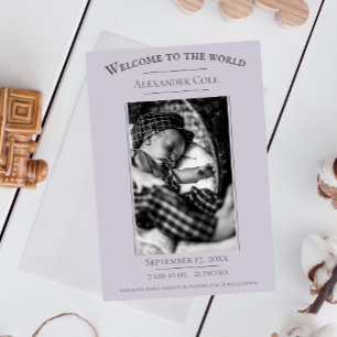 Lavender Minimalist Photo Birth Announcement