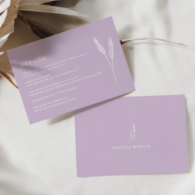 Lavender Minimalist Wedding Details Enclosure Card (Details Card Front/Back)