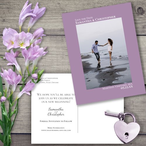 Lavender Minimalist Wedding Photo Save The Date Announcement Postcard