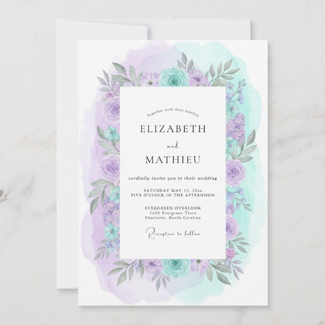 Lavender Mint Artistic Spring Wedding Invitation (Front)