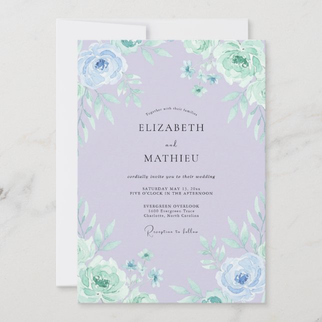 Lavender Mint Ethereal Watercolor Wedding Invitation (Front)