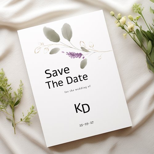 Lavender mint gold watercolor floral Save The Date Invitation