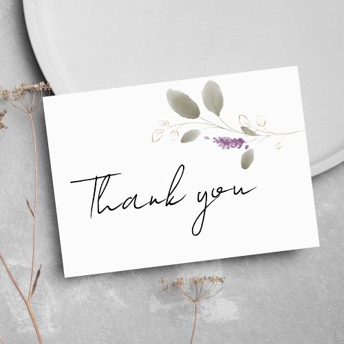Lavender mint gold watercolor floral Thank You Invitation