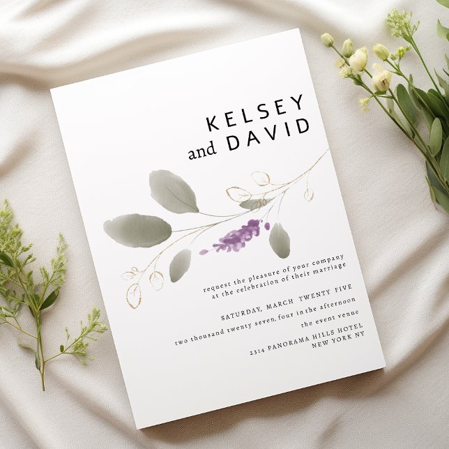 Lavender mint gold watercolor floral wedding invitation (Lavender mint gold watercolor floral wedding)