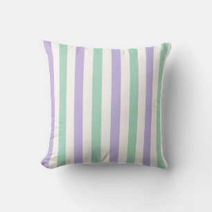 Lavender, Mint Green and White Nursery Stripe Throw Pillow