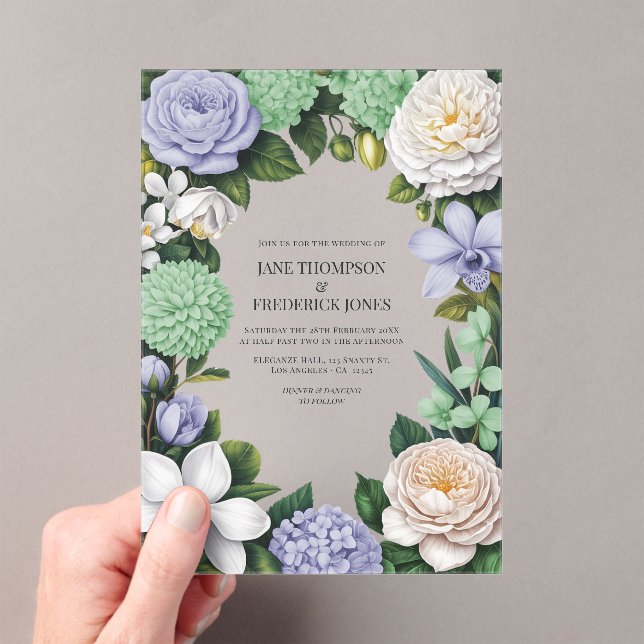 Lavender, Mint Green & White Floral Wedding Acrylic Invitations (Insitu (Handheld))