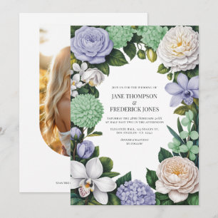 Lavender, Mint Green & White Floral Wedding Invitation