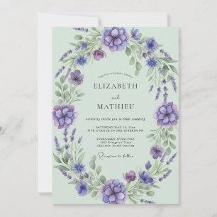 Lavender Mint Leafy Wedding Invitation