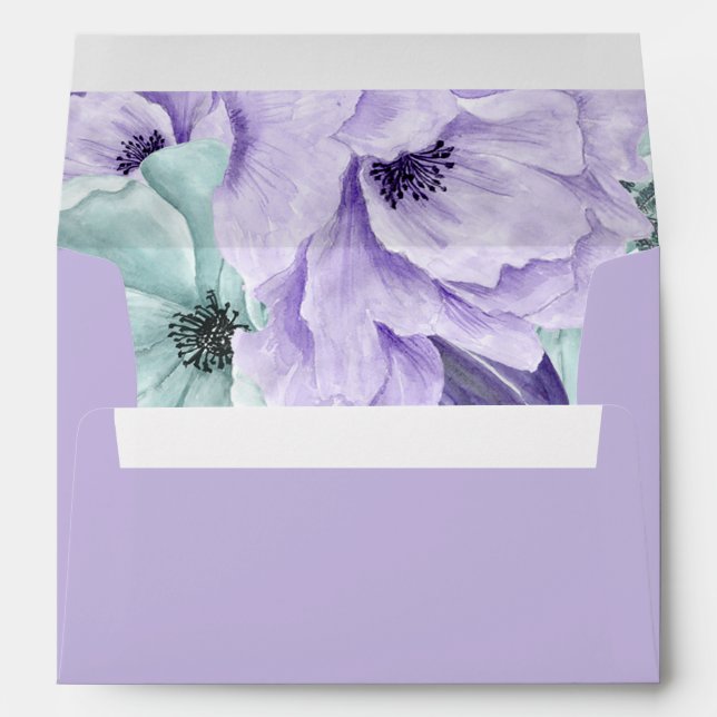 Lavender Mint Purple Watercolor Peonies Envelope (Back (Bottom))
