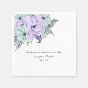 Lavender Mint Purple Watercolor Peonies Reception Napkins