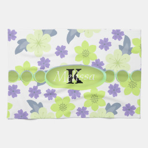 Lavender Mint Spring Flowers Monogram Towel