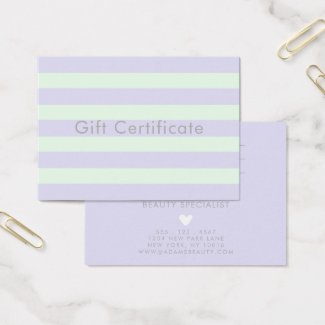 Lavender & Mint Stripes Business Gift Certificate