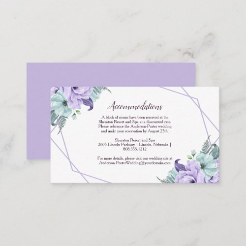 Lavender Mint Watercolor Peonies Geometric Details Enclosure Card