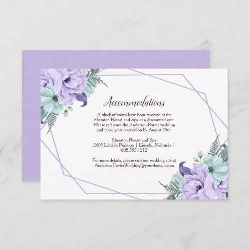 Lavender Mint Watercolor Peonies Geometric Details Enclosure Card