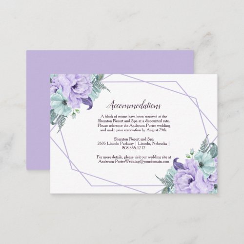 Lavender Mint Watercolor Peonies Geometric Details Enclosure Card