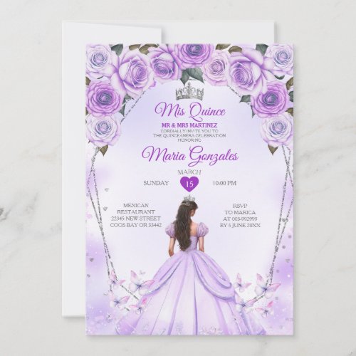 Lavender Mis Quince 15 Anos Crown Quinceaera Invitation