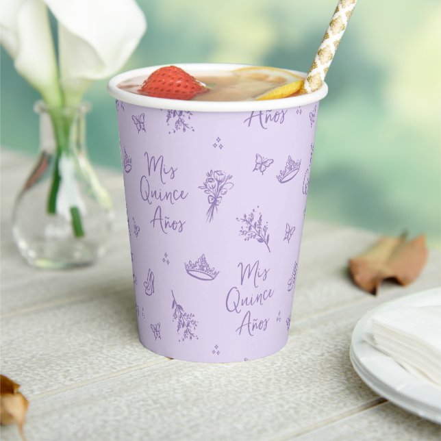 Lavender Mis Quince Años Quinceanera Paper Cups (Insitu)