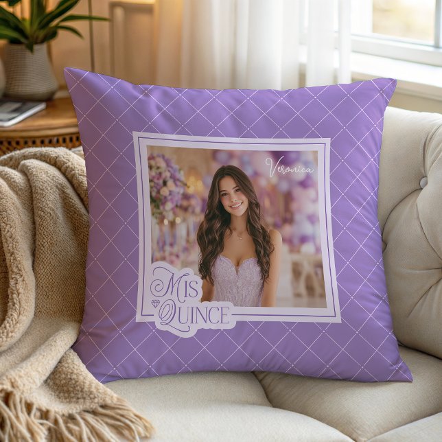 Lavender Mis Quince Photo Quinceanera Keepsake Throw Pillow (Creator Uploaded)