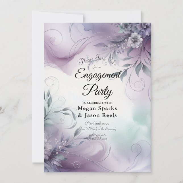  Lavender Mist and Watercolor Whispers Engagement  Invitation (Front)