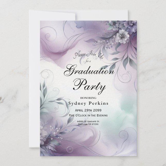 Lavender Mist and Watercolor Whispers Graduation Invitation (Front)