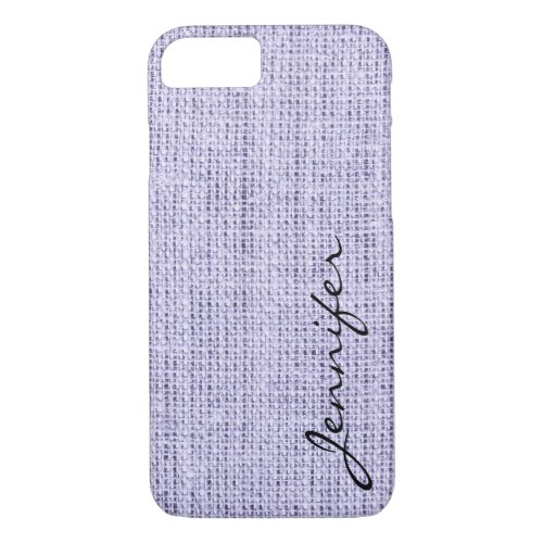 Lavender mist Burlap Rustic Linen Monogram iPhone 87 Case